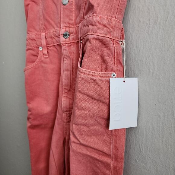 Etica Anthropologie Camden Denim Jumpsuit Coral Wide Leg Utility Small NWT - Picture 10 of 15